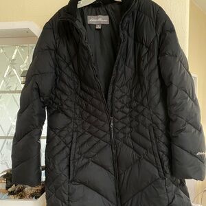 Eddie Bauer Womens XL Fall 2015 mid length Quilted Down Jacket 748 w/Pockets